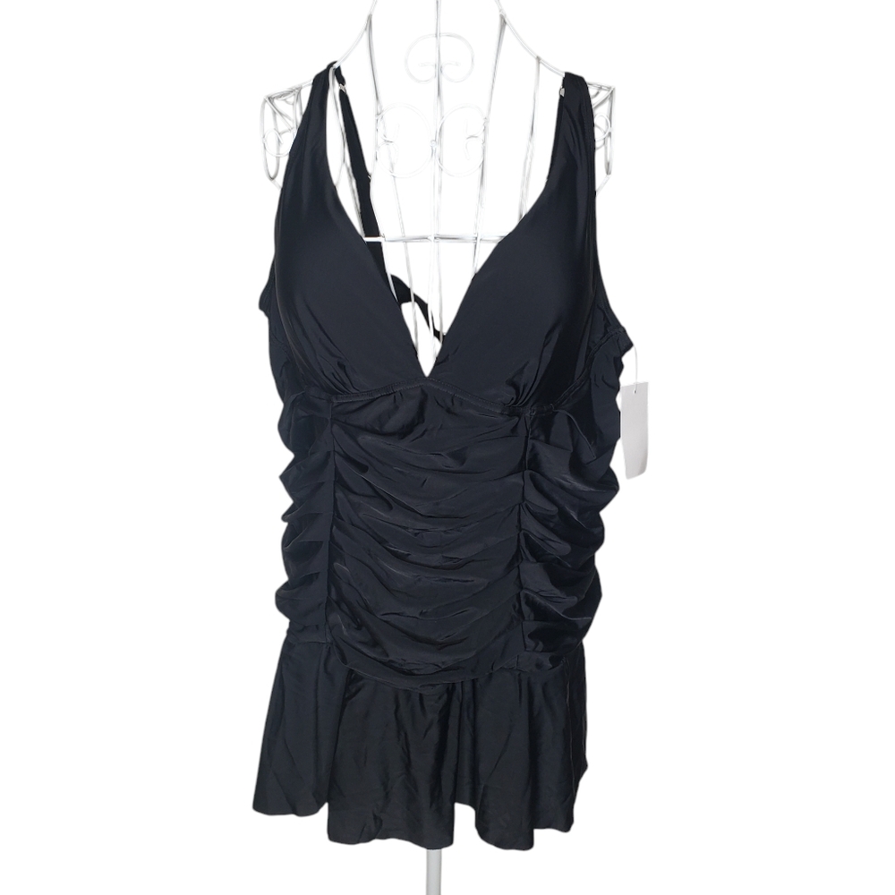 NWT Meet.Curve Black Shirred V Neck Swimdress Size 4X